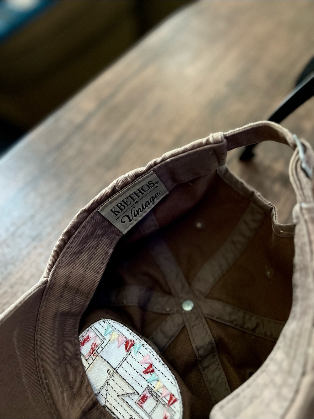 KBETHOS Vintage Brown 'Happy Camper' Embroidered Distressed Baseball Hat - Picture 6 of 6